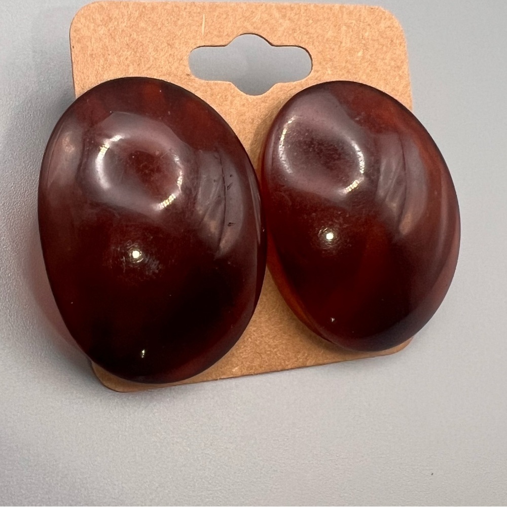 Vintage Chunky Faux Tortoise Shell Oval Statement Earrings - Picture 2 of 3